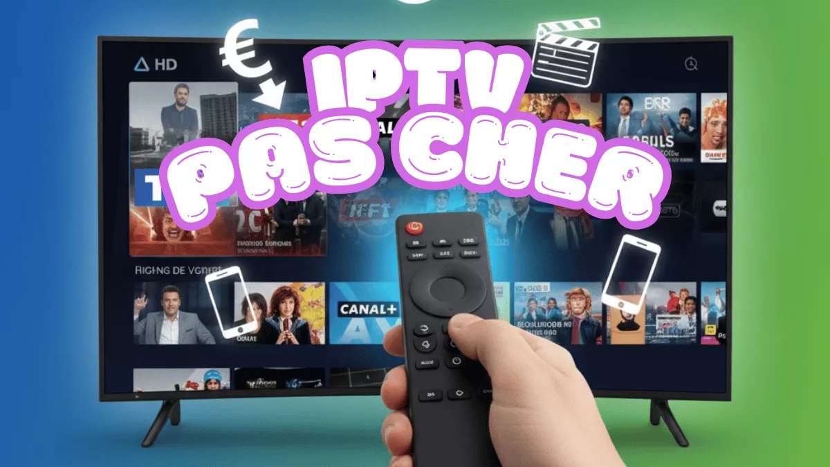 IPTV pas cher : Télécommande et écran montrant des chaînes HD économiques avec compatibilité multi-appareils